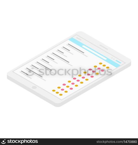 Statistic tablet icon. Isometric of statistic tablet vector icon for web design isolated on white background. Statistic tablet icon, isometric style