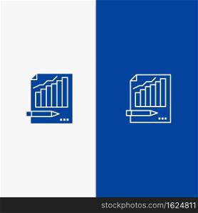 Statistics, Analysis, Analytics, Business, Chart, Graph, Market Line and Glyph Solid icon Blue banner Line and Glyph Solid icon Blue banner