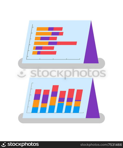 Statistics and data on papers, flowcharts set vector. Growing schemes 