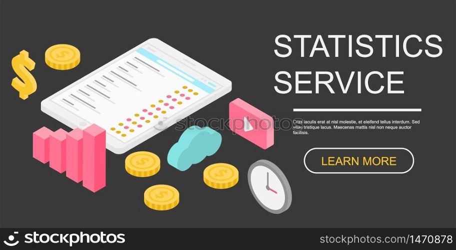 Statistics service concept banner. Isometric illustration of statistics service vector concept banner for web design. Statistics service concept banner, isometric style
