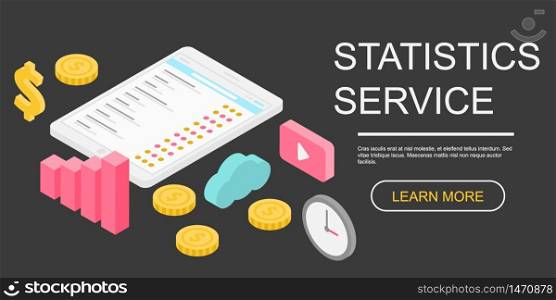 Statistics service concept banner. Isometric illustration of statistics service vector concept banner for web design. Statistics service concept banner, isometric style