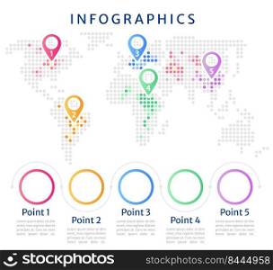 Statistics world map infographic chart design template. Abstract infochart with editable contour. Instructional graphics with 5 point sequence. Visual data presentation. Merriweather Sans font used. Statistics world map infographic chart design template