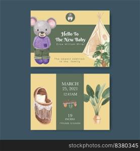 Stats card template with very peri boho nursery concept,watercolor style  