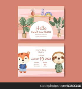 Stats card template with very peri boho nursery concept,watercolor style 
