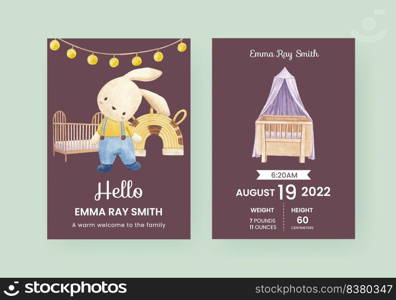 Stats card template with very peri boho nursery concept,watercolor style 
