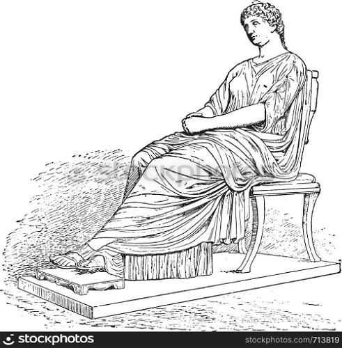 Statue of Agrippina, vintage engraved illustration.