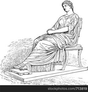 Statue of Agrippina, vintage engraved illustration.