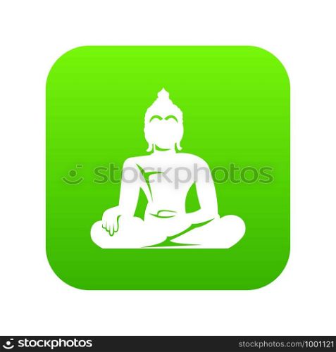 Statue of Buddha sitting in lotus pose icon digital green for any design isolated on white vector illustration. Statue of Buddha sitting in lotus pose icon digital green