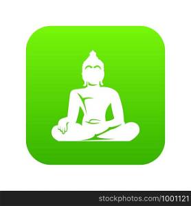 Statue of Buddha sitting in lotus pose icon digital green for any design isolated on white vector illustration. Statue of Buddha sitting in lotus pose icon digital green