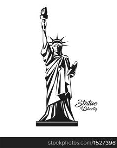 Statue of liberty from United States, black and white design background, vector illustration