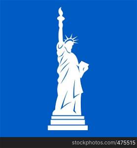 Statue of liberty icon white isolated on blue background vector illustration. Statue of liberty icon white