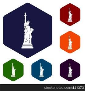 Statue of liberty icons set hexagon isolated vector illustration. Statue of liberty icons set hexagon