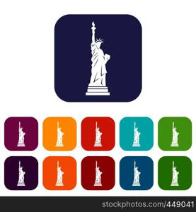 Statue of liberty icons set vector illustration in flat style In colors red, blue, green and other. Statue of liberty icons set flat