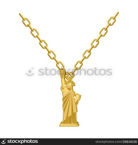 Statue of Liberty necklace gold Decoration on jewelry. Expensive Jewelry for American people. Accessory precious yellow metal for Patriots. Fashionable Luxury treasure&#xA;