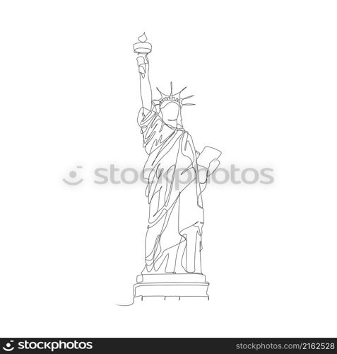 Statue of Liberty one line drawing illustration. USA New York city. Isolated vector icon, EPS10