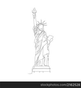 Statue of Liberty one line drawing illustration. USA New York city. Isolated vector icon, EPS10