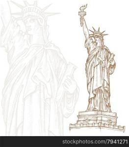 statue of liberty . statue of liberty hand draw on white background