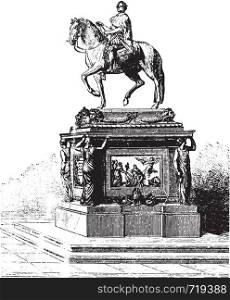 Statue of Louis XV, Bouchardon, erected on the Place de la Concorde, vintage engraved illustration. Industrial encyclopedia E.-O. Lami - 1875.
