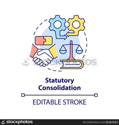 Statutory consolidation concept icon. Business consolidation strategy abstract idea thin line illustration. Isolated outline drawing. Editable stroke. Arial, Myriad Pro-Bold fonts used. Statutory consolidation concept icon