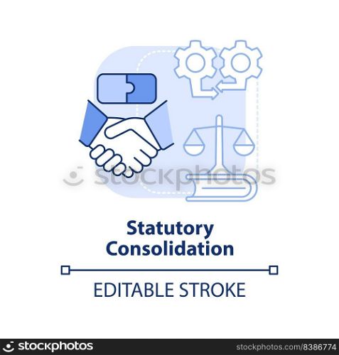 Statutory consolidation light blue concept icon. Business consolidation strategy abstract idea thin line illustration. Isolated outline drawing. Editable stroke. Arial, Myriad Pro-Bold fonts used. Statutory consolidation light blue concept icon