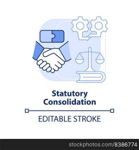 Statutory consolidation light blue concept icon. Business consolidation strategy abstract idea thin line illustration. Isolated outline drawing. Editable stroke. Arial, Myriad Pro-Bold fonts used. Statutory consolidation light blue concept icon