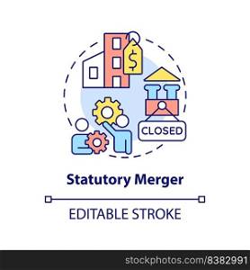 Statutory merger concept icon. Purchase company. Business consolidation strategy abstract idea thin line illustration. Isolated outline drawing. Editable stroke. Arial, Myriad Pro-Bold fonts used. Statutory merger concept icon