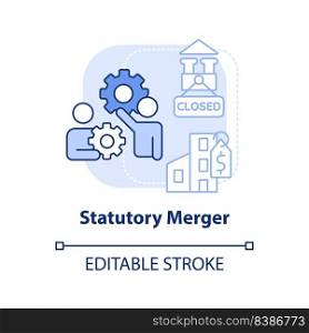 Statutory merger light blue concept icon. Business consolidation strategy abstract idea thin line illustration. Isolated outline drawing. Editable stroke. Arial, Myriad Pro-Bold fonts used. Statutory merger light blue concept icon