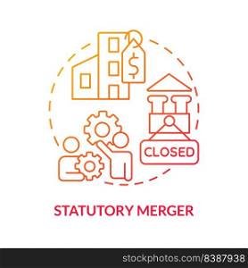 Statutory merger red gradient concept icon. Purchase company. Business consolidation strategy abstract idea thin line illustration. Isolated outline drawing. Myriad Pro-Bold fonts used. Statutory merger red gradient concept icon