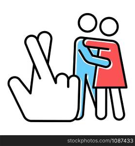 Statutory rape blue, red color icon. Harassment of females. Sexual activity with minor. Beyond law sex. Protecting youth from sexual exploitation. Rape by deception. Isolated vector illustration