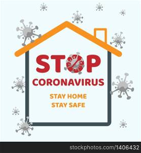 stay at home awareness social distancing campaign, Stop coronavirus or Covid-19 outbreak. family smiling and staying together at home. Stay home stay safe. health and medical vector illustration.