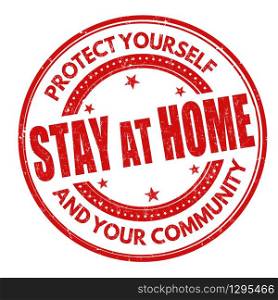 Stay at home sign or stamp on white background, vector illustration