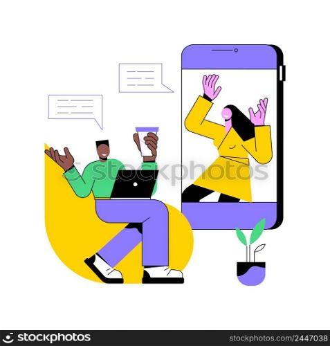 Stay connected to people abstract concept vector illustration. Self isolation, social media connections, friends meetup, online communication, social distance, stay at home abstract metaphor.. Stay connected to people abstract concept vector illustration.