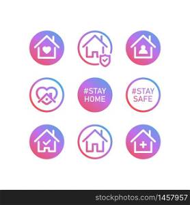 Stay home gradient icons set. Vector illustration. EPS 10. Stay home gradient icons set. Vector illustration EPS 10