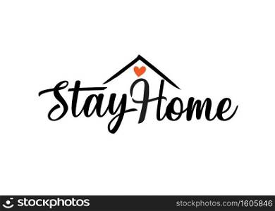 Stay Home hand drawn lettering. Vector text isolated on white background. Stay Home calligraphic inscription. 