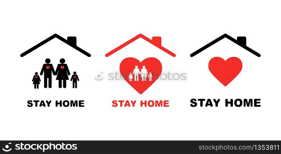 Stay home icon with family set. Vector