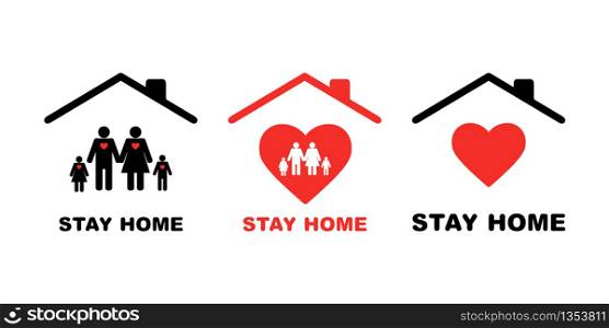 Stay home icon with family set. Vector