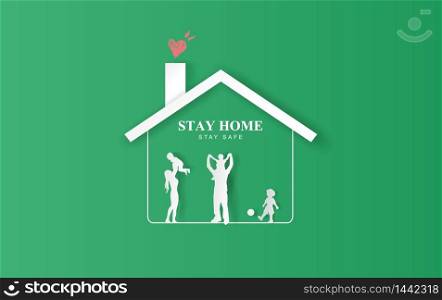 Stay home on Eco Environment background.stay safe with home icon against virus.Happy family concept of quarantine and stay at home. COVID-19 Awareness.Space for your text banner website vector