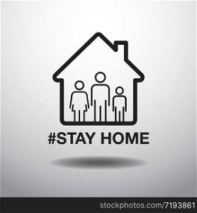 Stay Home Social Distancing Concept, Sign Icon, Protection Covid-19 Virus, Black and White Vector . Stay Home Sign Icon, Protection Covid-19 Virus, Social Distancing