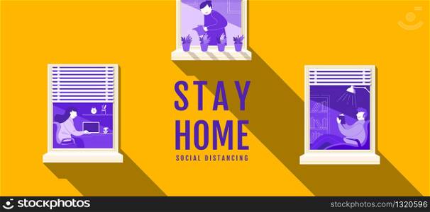 Stay Home, Social Distancing , Stop Covid-19 concept , People keeping distance for infection risk and disease, Coronavirus, Cartoon Character, Vector Illustration.