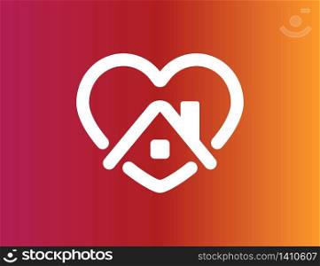 Stay home sticker. Quarantine icon to stay safe. Heart and house isolated template. Coronavirus motivation concept. Covid-19 colorful design. Insta style of home symbol. Vector EPS 10.
