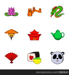 Stay in China icons set. Cartoon illustration of 9 stay in China vector icons for web. Stay in China icons set, cartoon style
