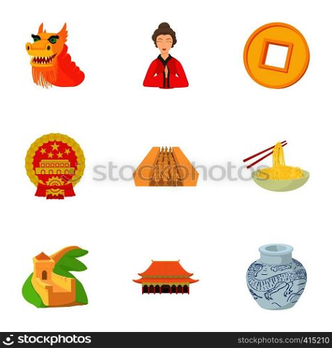 Stay in China icons set. Cartoon illustration of 9 stay in China vector icons for web. Stay in China icons set, cartoon style