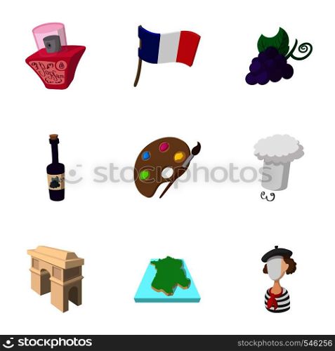 Stay in France icons set. Cartoon illustration of 9 stay in France vector icons for web. Stay in France icons set, cartoon style
