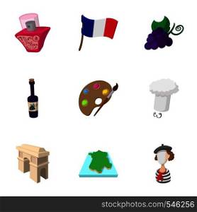 Stay in France icons set. Cartoon illustration of 9 stay in France vector icons for web. Stay in France icons set, cartoon style