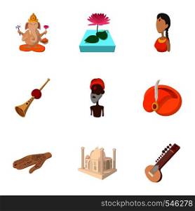 Stay in India icons set. Cartoon illustration of 9 stay in India vector icons for web. Stay in India icons set, cartoon style