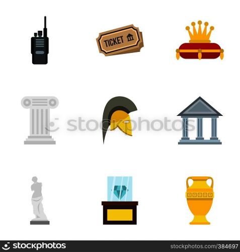 Stay in museum icons set. Flat illustration of 9 stay in museum vector icons for web. Stay in museum icons set, flat style