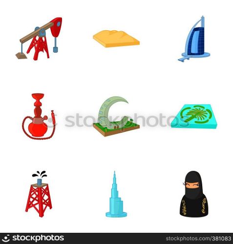 Stay in UAE icons set. Cartoon illustration of 9 stay in UAE vector icons for web. Stay in UAE icons set, cartoon style
