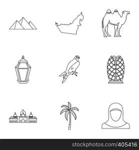 Stay in UAE icons set. Outline illustration of 9 stay in UAE vector icons for web. Stay in UAE icons set, outline style