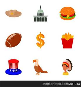 Stay in USA icons set. Cartoon illustration of 9 stay in USA vector icons for web. Stay in USA icons set, cartoon style