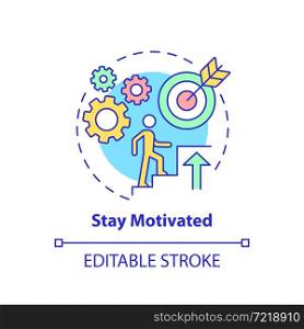 Stay motivated concept icon. Starting social entrepreneurship abstract idea thin line illustration. Inspiration and optimism. Accomplish goals. Vector isolated outline color drawing. Editable stroke. Stay motivated concept icon